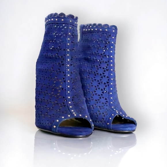 MARC FISHER WOMENS BLUE STUD LACE OPEN TOE HEELS SIZE 7M - Picture 8 of 10